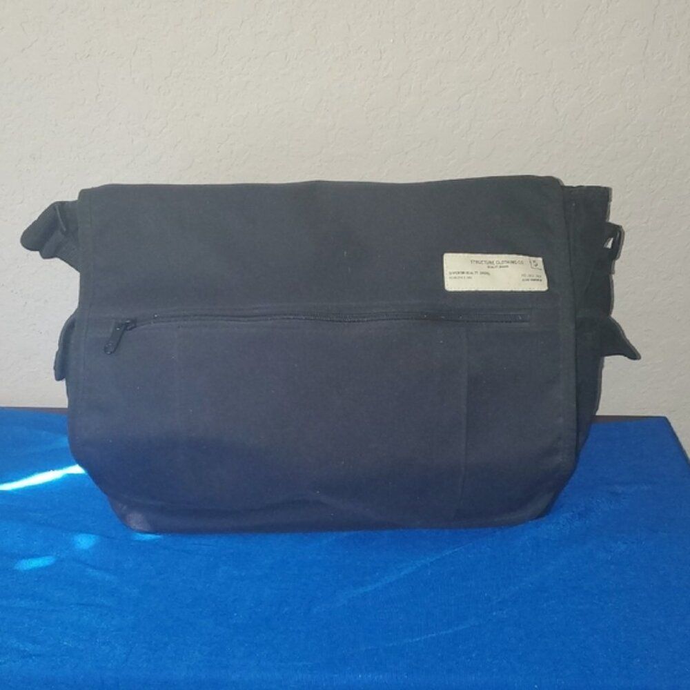 VTG Structure Clothing Co Black Canvas Messenger Bag Crossbody Laptop Y2K 90s